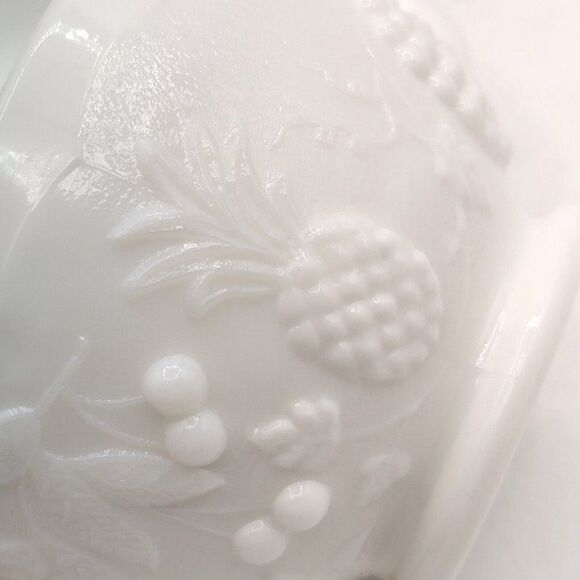 Vintage White Milk Glass Coffee Tea Punch Cup Fruits Pattern Westmoreland 1950s - Picture 9 of 12
